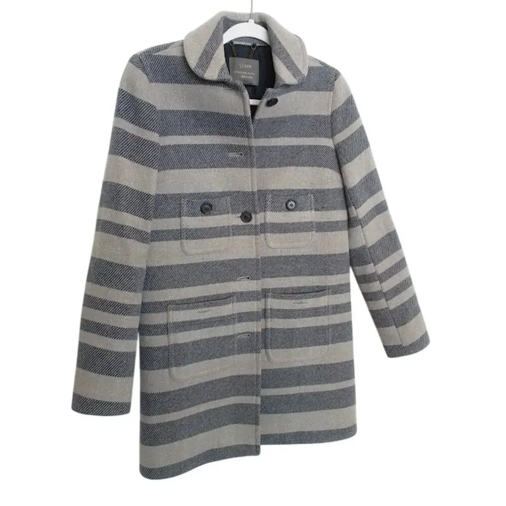 J.Crew Stadium Cloth Wool Coat by Nello‎ Gori Gray Stripe Size 0